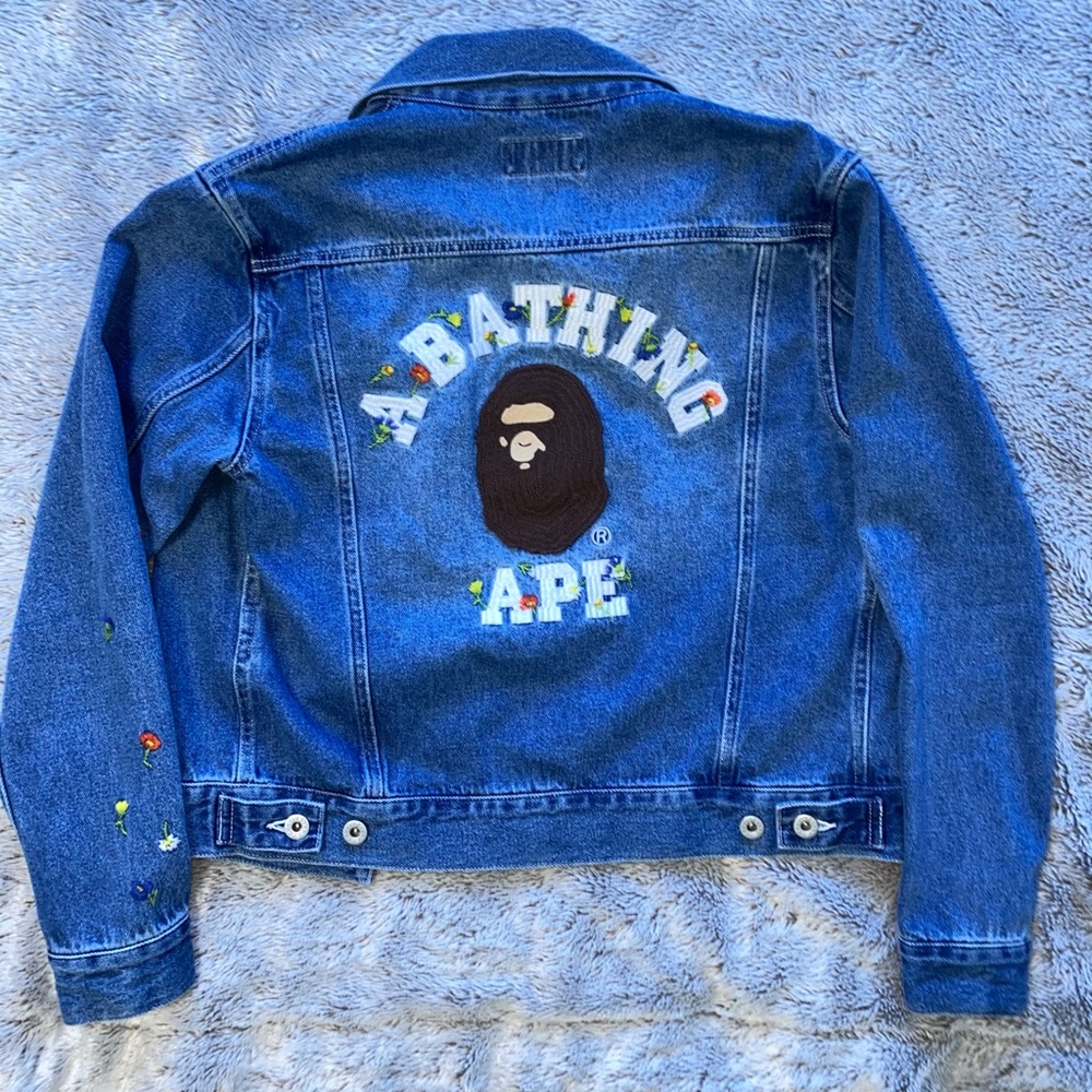 A Bathing Ape BAPE Denim Jacket XS Rare Ape Head Logo 💙